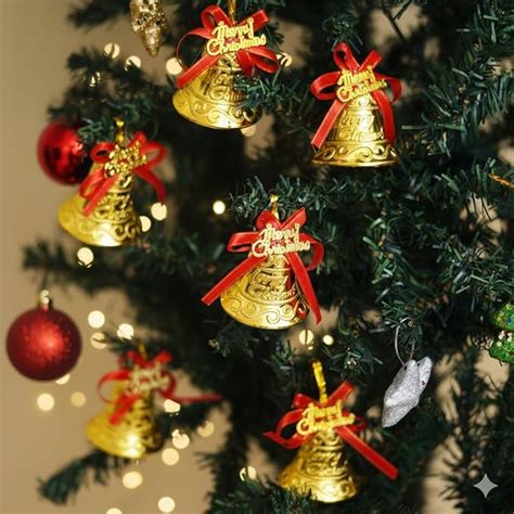 eCraftIndia Merry Christmas Bells (Set of 6) Golden Jingle Bells with ...