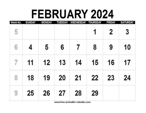 Blank Calendar 2024 February - Free-printable-calendar.com