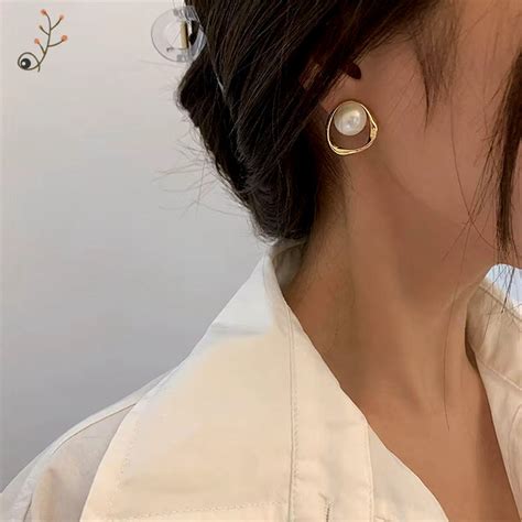 Gold Plated Pearl Studded Stud Earrings – Glossy Lust