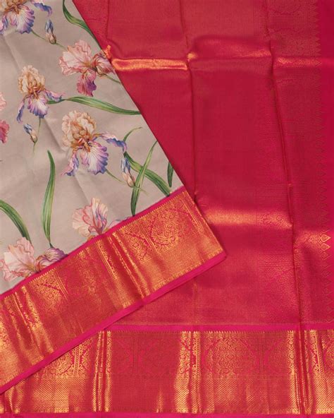 Buy Grey Printed kanjivaram Silk Saree T379213