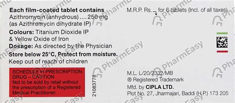 Azicip 250 MG Tablet (6): Uses, Side Effects, Price & Dosage | PharmEasy