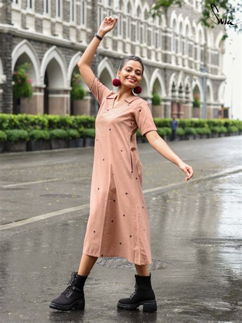 Comfy One Piece Peach Polka Dot Midi Dress|Row Upon Row|Suta