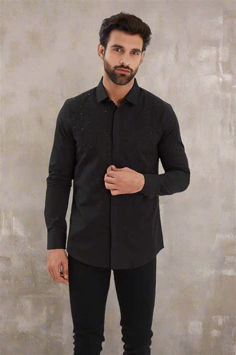 Embellished Party Wear Black Designer Shirt For Men by HE SPOKE