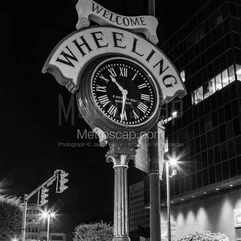 Wheeling WV Photography Black and White : The Welcome to Wheeling Clock at Night. Framed, and ...