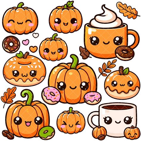Kawaii Pumpkin Coffee and Donuts PNG Bundle - Etsy in 2024 | Cute easy ...