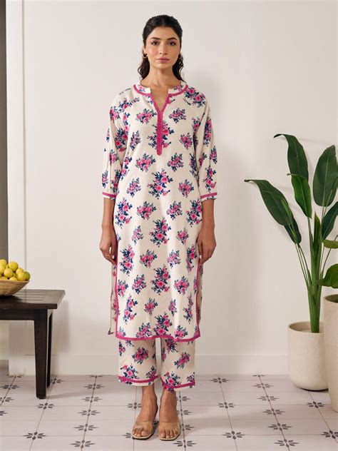 Buy Women's Floral Balloon Sleeves Straight Kurta Set Online in India ...