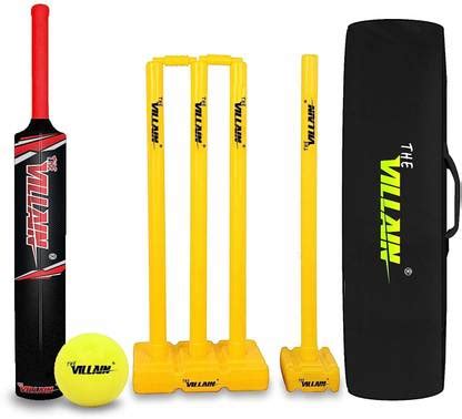 THE VILLAIN Full Size Pvc/ Hard Plastic Cricket Bat Wicket Set + Tennis ...
