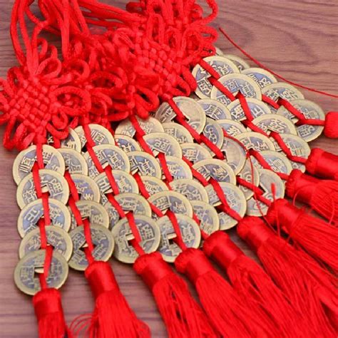6pcs/Set Chinese Feng Shui Coins With Red Chinese Knot, Vintage Lucky I ...