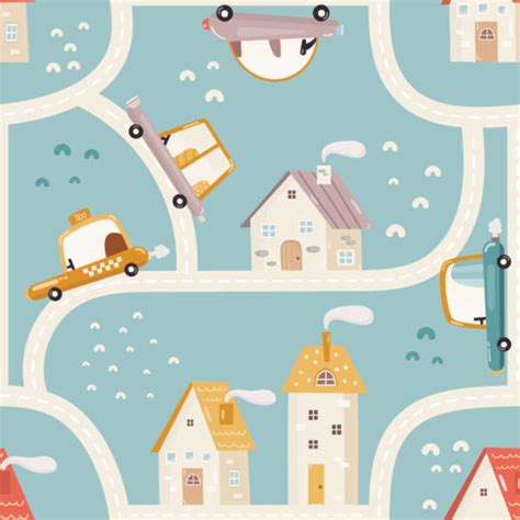Kids Room Wallpaper, A map of a city with cars and buildings - Magicdecor®