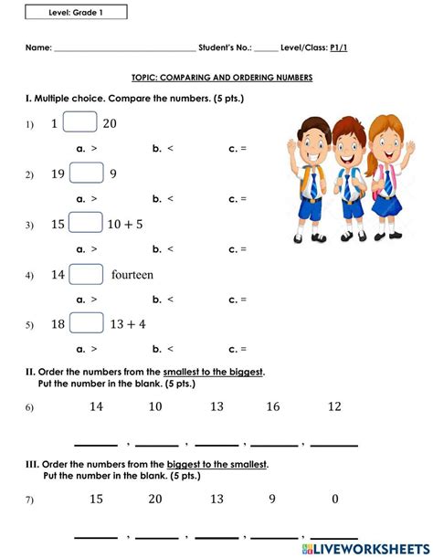 Image result for Ordering Numbers First Grade Worksheet