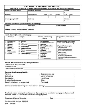 Health Examination Record Form - Fill and Sign Printable Template Online