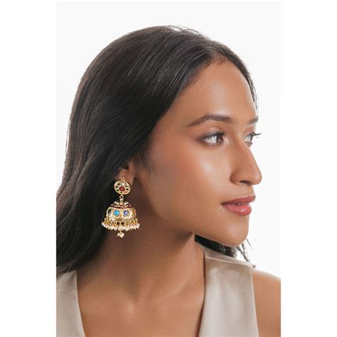 Buy Curio Cottage Multi-Color Navratna Dome Jhumka Earrings Online