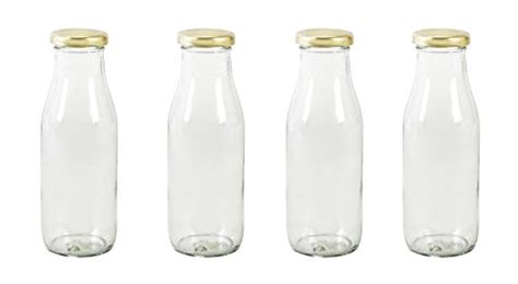 AJANTABOTTLE 300 ML Lead Free Glass Bottle (Pack of 4) with Golden Cap ...