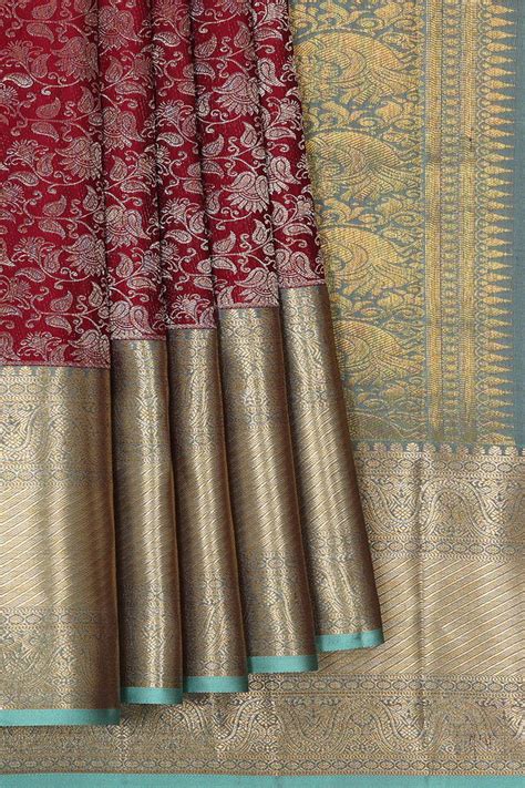 Kanchipattu Dark Red Brocade Saree – Kalanjali