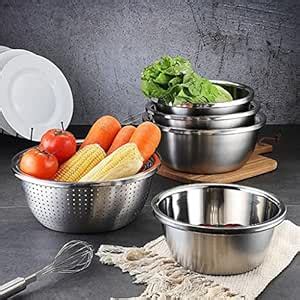 5pcs/Set Stainless Steel Nesting Bowls Colander Strainer Fruit Salad ...