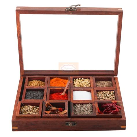 Buy MR HANDICRAFTS Spice Box with Spoon (Sheesham Wood) Spice Box for ...