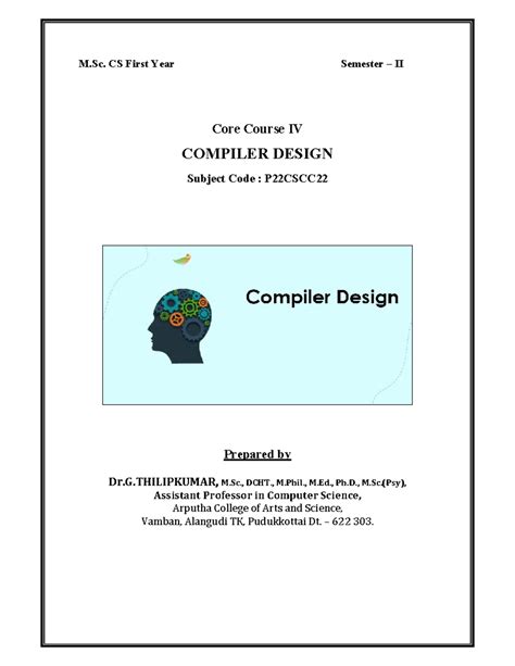Compiler Design I M.Sc - M. CS First Year Semester – II Core Course IV ...