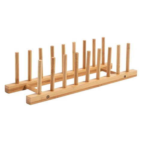 HOKIPO Bamboo Wooden Plate Stand Rack for Kitchen Cabinets Dish Stand ...