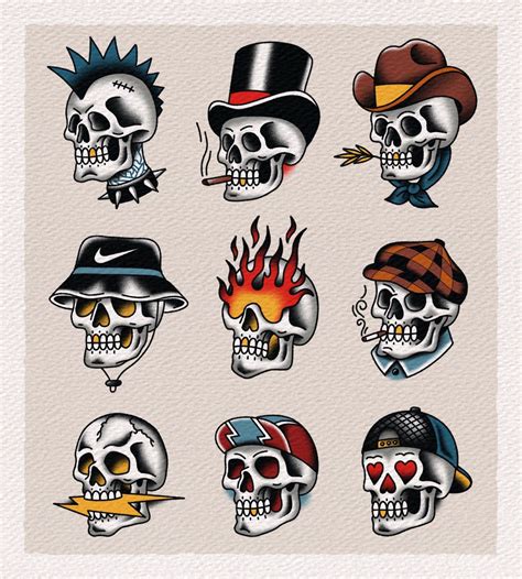 Skull collection #1 old school traditional tattoo | Traditional tattoo ...