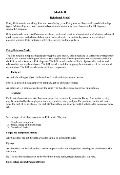 Module II - Module II Relational Model Entity Relationship modelling ...