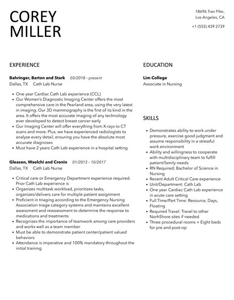 Image result for Cath Lab Tech Resume