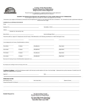 San Bernardino County Requalification Request Form - Blank Fillable ...
