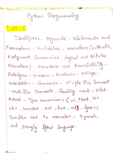 Python Unit 1 - Unit I - Python Programming Unit Identifiers keywords ...