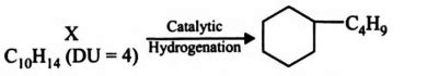 Catalytic hydrogenation of compound ‘X’ (C10H14) gives butyl ...
