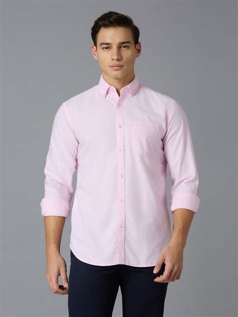 Pink 100% Cotton Self Design Regular Fit Smart Casual Full Sleeve Shir