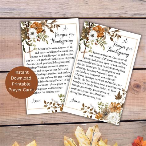 Thanksgiving Printable Prayer Cards, Catholic Prayer Card, Prayer ...