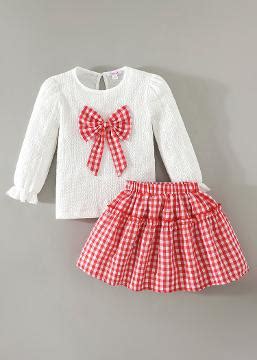 Shop Online 2-Pc Bow Applique Blouse & Skirt at ₹659