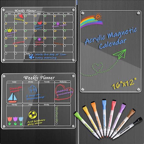 Amazon.com : 3 Pack Acrylic Magnetic Calendar for Fridge, Magnetic ...