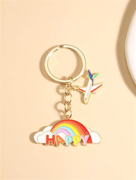 Rainbow & Plane Charm Keychain | SHEIN USA