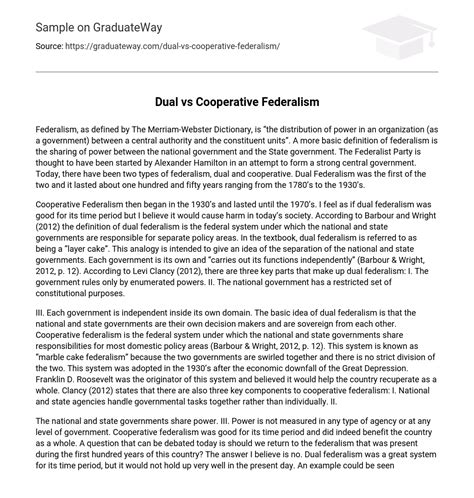 Dual Vs Cooperative Federalism