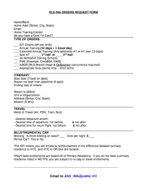 RLS IMA ORDERS REQUEST Doc Template | pdfFiller