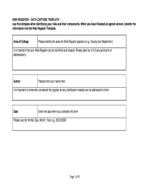 RISK REGISTERDATA CAPTURE TEMPLATE Doc Template | pdfFiller