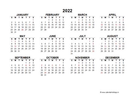 2022 Yearly Template - CalendarHolidays.in