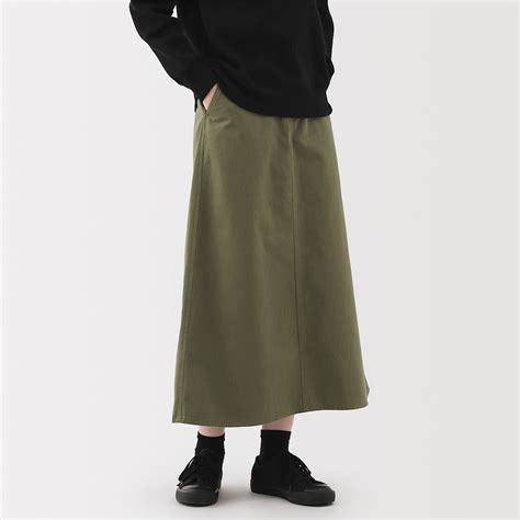 W's Slub yarn chino A-line skirt (OS) LADY S Khaki green | MUJI