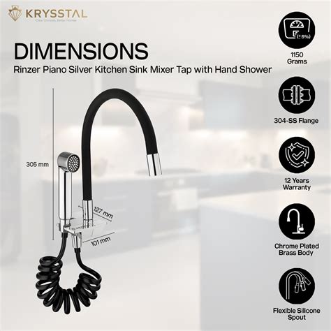 Rinzer Dual Flow Piano Silver Kitchen Sink Tap with Hand Shower – Krysstal