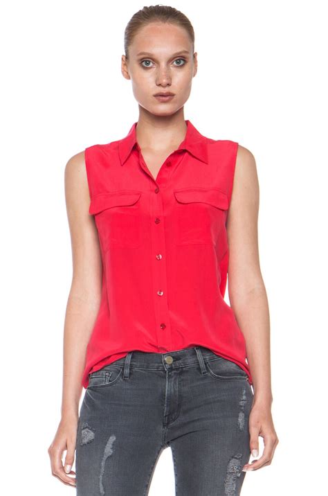 Equipment Slim Silk Signature Blouse in Strawberry Red | FWRD