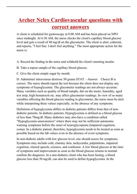 Archer Nclex Cardiovascular questions with correct answers - Archer ...