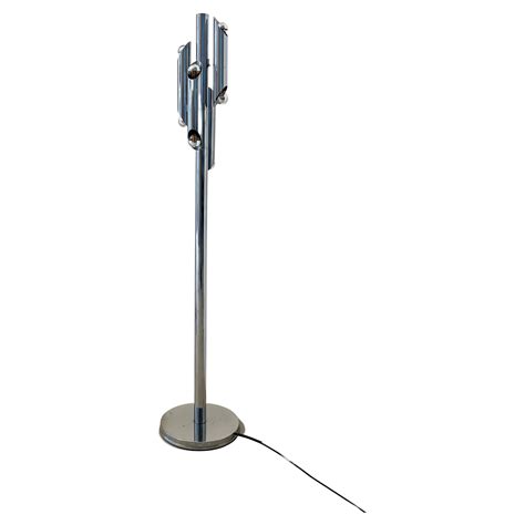Vintage Space Age Floor Lamp in Chromed Metal Attributed to Gaetano ...