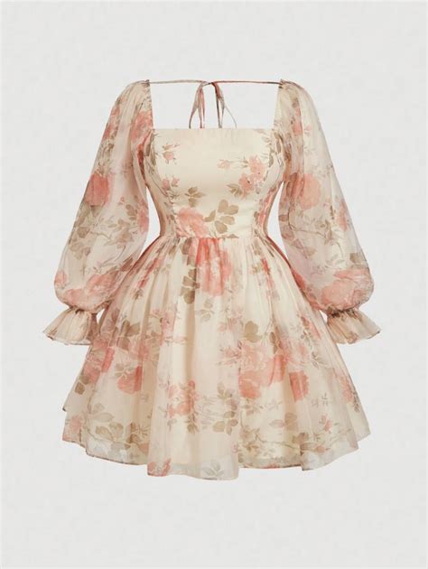 SHEIN MOD Plus Size Women's Organza Long Sleeve Square Neck Puff Sleeve ...