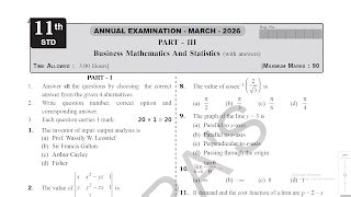 11th Business Maths & Statistics Annual Exam Question Paper With Answer ...