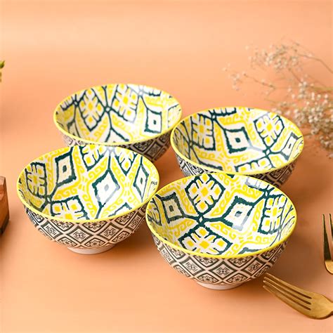 Market99 Ceramic Green& Yelow Geometry Bowls Set of 4 (280ml) | Bowls ...