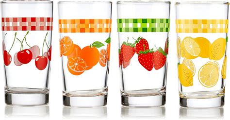 Amazon.com | Libbey Vintage Juice Drinking Glasses Set of 4, Colorful ...