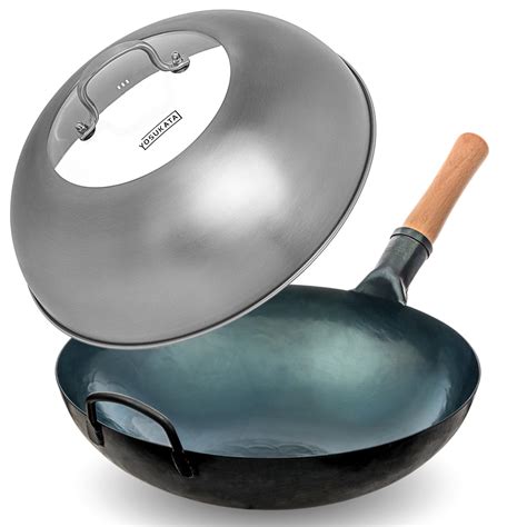 Blue Carbon Steel Wok 14-inch+Stainless Steel Wok Lid | Yosukata