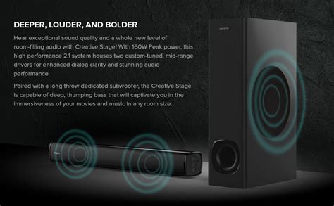 Creative Stage 2.1 Channel 160W Under-Monitor Soundbar with Subwoofer ...