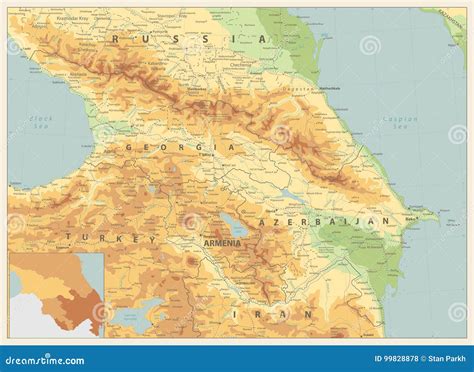 Caucasus Physical Map Retro Colors Stock Vector - Illustration of caucasia, caspian: 99828878
