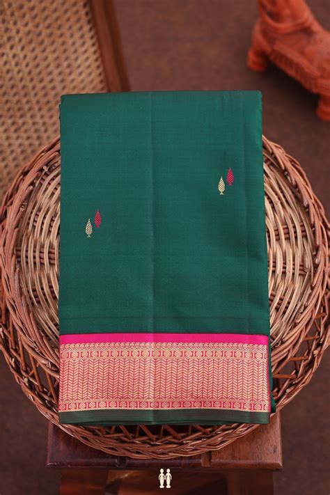 Kanchipuram Silk Saree In Forest Green With Zari Buttas